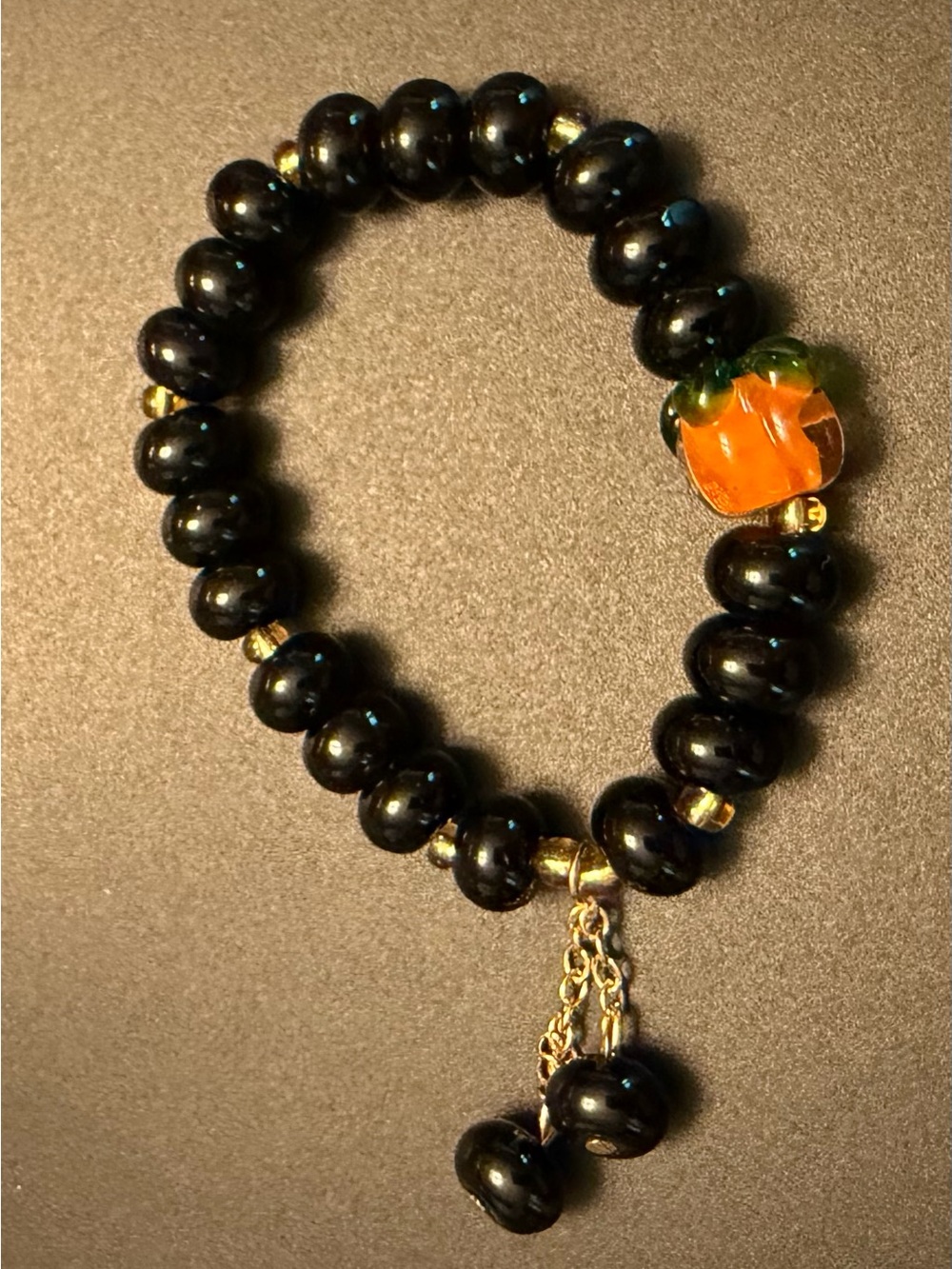 Set of 3 Black Beaded Bracelets with Pumpkin Accent Bead - Great for Fall & 🎃 - Picture 3 of 5